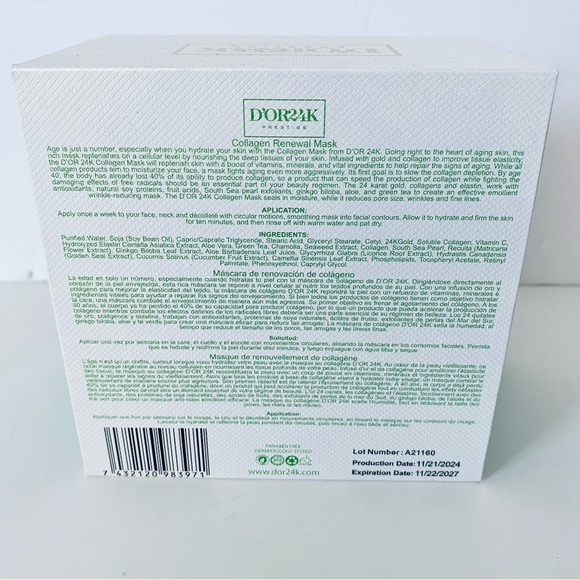 D’OR24K Collagen Renewal Mask New in Box - Picture 2 of 3